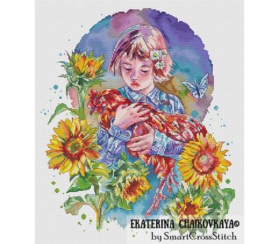 Girl with Rooster cross stitch