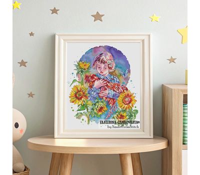 Girl with Rooster cross stitch pattern