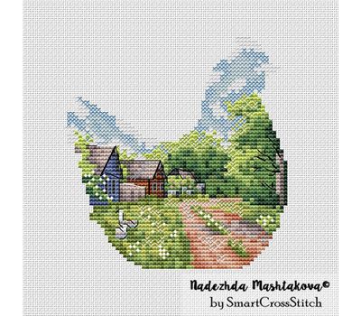 Hen Rural Landscape cross stitch