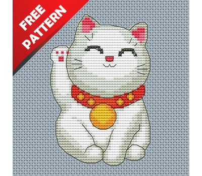 Maneki-neko Cat Free cross stitch pattern