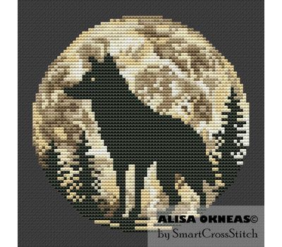 Night Wolf cross stitch