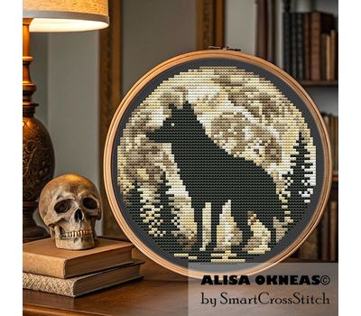 Night Wolf cross stitch pattern