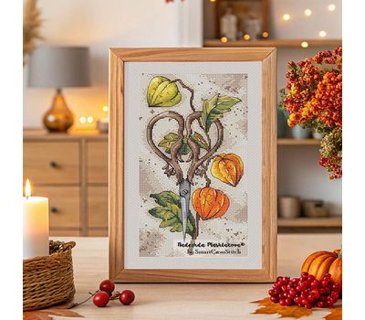 Physalis scissors cross stitch pattern