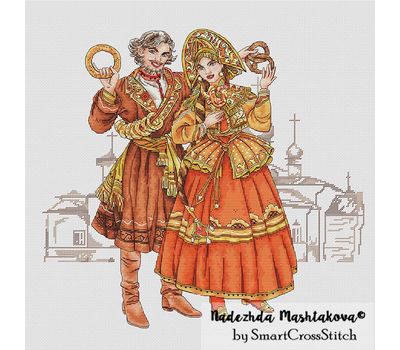 Couple with Pretzels and buns cross stitch