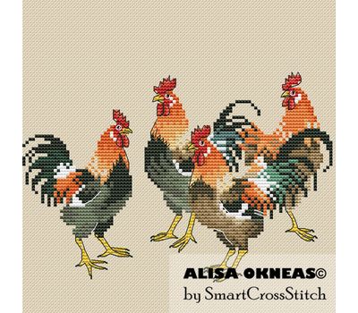 Roosters minimalistic cross stitch