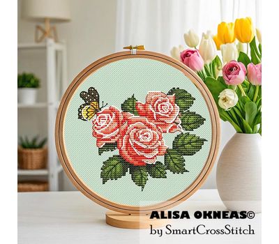 Roses and butterfly cross stitch pattern