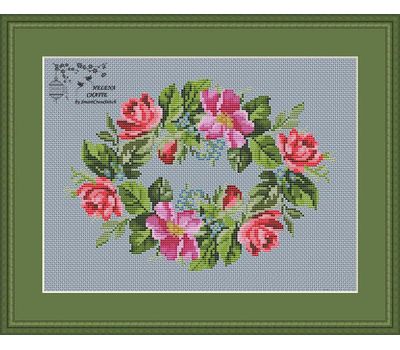 Roses and forget-me-nots Wreath cross stitch