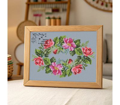 Roses and forget-me-nots Wreath cross stitch pattern
