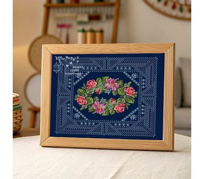 Roses and forget-me-nots Wreath with hardanger embroidery pattern