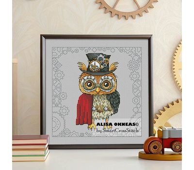Steampunk Owl Boy cross stitch pattern