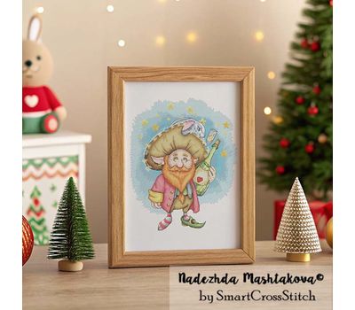 Xmas Elf with champagne cross stitch pattern