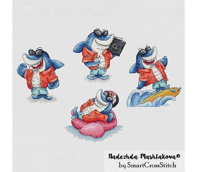 Funny Sharks Set cross stitch pattern