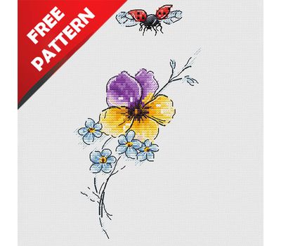 Anemones and Ladybug cross stitch pattern