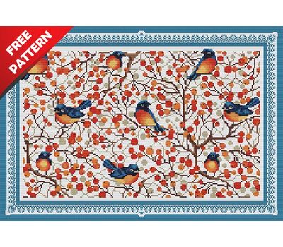 Bullfinches Free cross stitch pattern