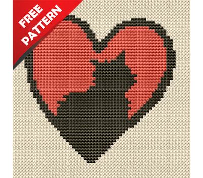 Cat in Heart Free cross stitch chart