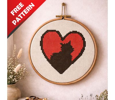 Cat in Heart Free cross stitch pattern
