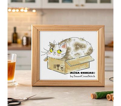 Cat in the Box cross stitch pattern
