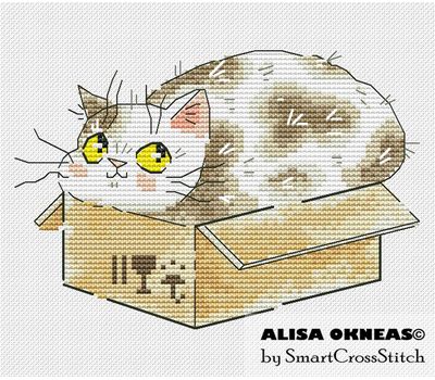 Cat in the Box cross stitch