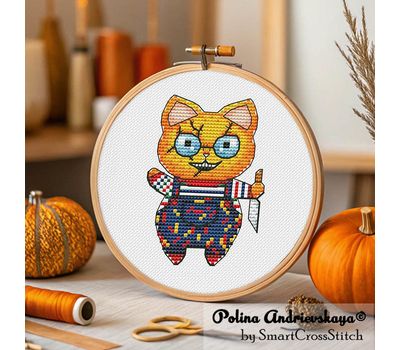 Chucky cat cross stitch pattern