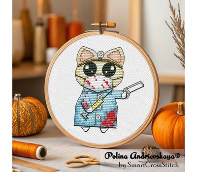 Crazy Doctor Cat cross stitch pattern