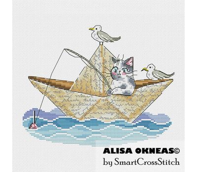 Fisherman Cat cross stitch