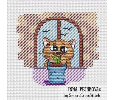 Flower Seller Cat cross stitch chart