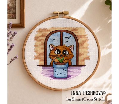 Flower Seller Cat cross stitch pattern