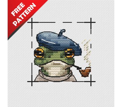 The toad smokes a pipe Free cross stitch pattern
