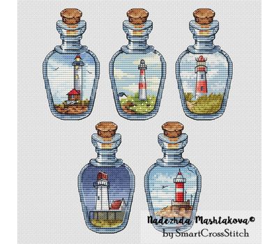 Lighthouses Bottles cross stitch
