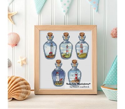 Lighthouses Bottles cross stitch pattern