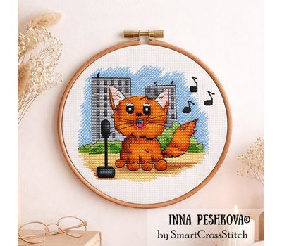 March Musician Cat cross stitch pattern