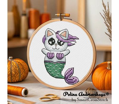 Mermaid Cat cross stitch pattern