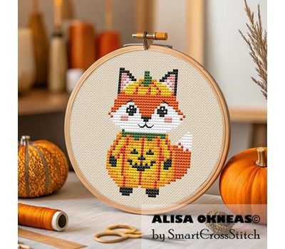 Pumpkin Fox cross stitch pattern