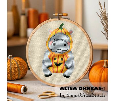 Pumpkin Hippo cross stitch pattern