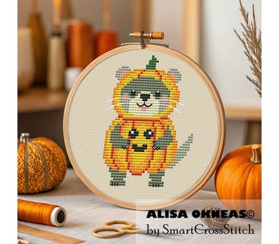 Pumpkin Otter cross stitch pattern