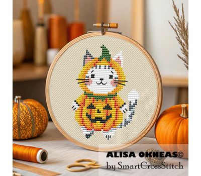 Pumpkin Cat cross stitch pattern