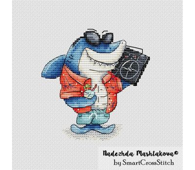 Shark The Music Lover cross stitch