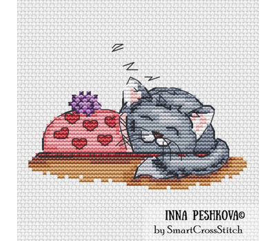 Sleepyhead Cat cross stitch design