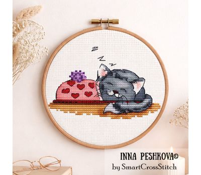 Sleepyhead Cat cross stitch pattern