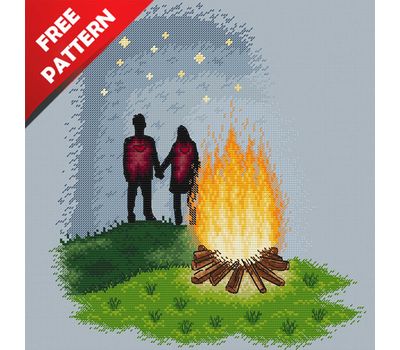 Starry Night couple Free cross stitch pattern