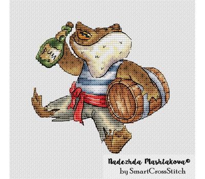 Toad and the Barrel of Happiness cross stitch