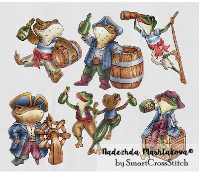 Toad Pirates - set of 6 cross stitch charts