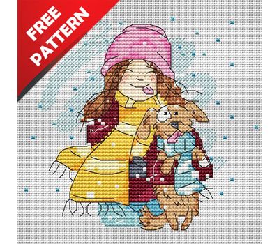 Winter Girl with Dog Free cross stitch pattern