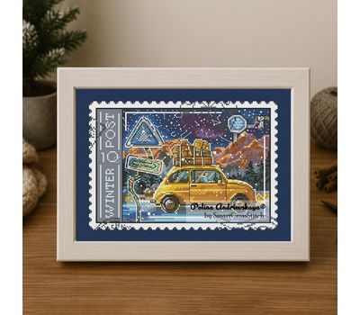 Winter Car Stamp cross stitch pattern