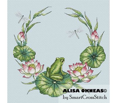 Wreath with a frog cross stitch