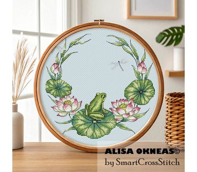 Wreath with a frog cross stitch pattern