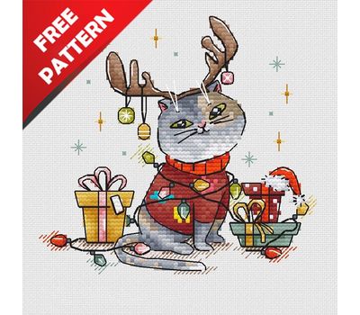 The Christmas Deer-Cat Free cross stitch pattern