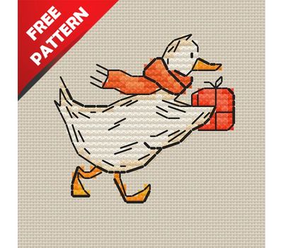 Xmas Goose with Gift Free cross stitch pattern