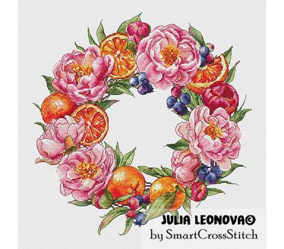 Citrus and Peonies Wreath cross stitch