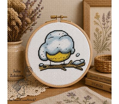 Bird under snow cross stitch pattern